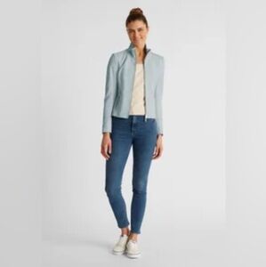 Charter Club genuine leather full zip light blue jacket w/pockets